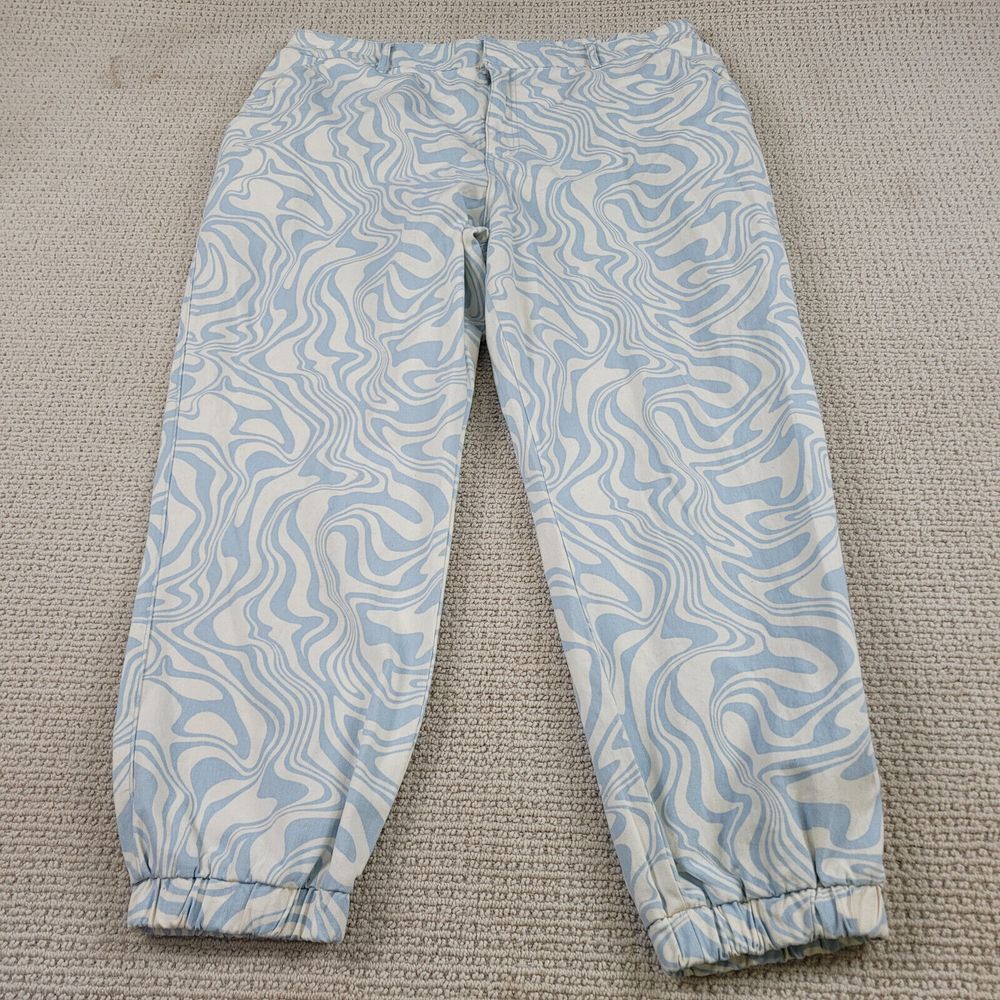 Forever‎ 21 Pants Womens XXL 2XL Blue White Spiral Jogger Fit Casual Taper